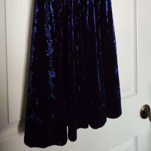 Crushed Velvet Blue Skater Dress - Picture 2 of 7